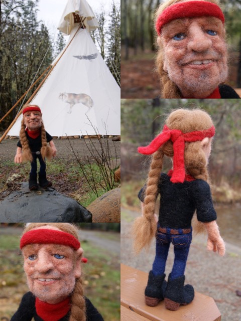 Li'l Willie Nelson Needle Felted Wool Art Doll