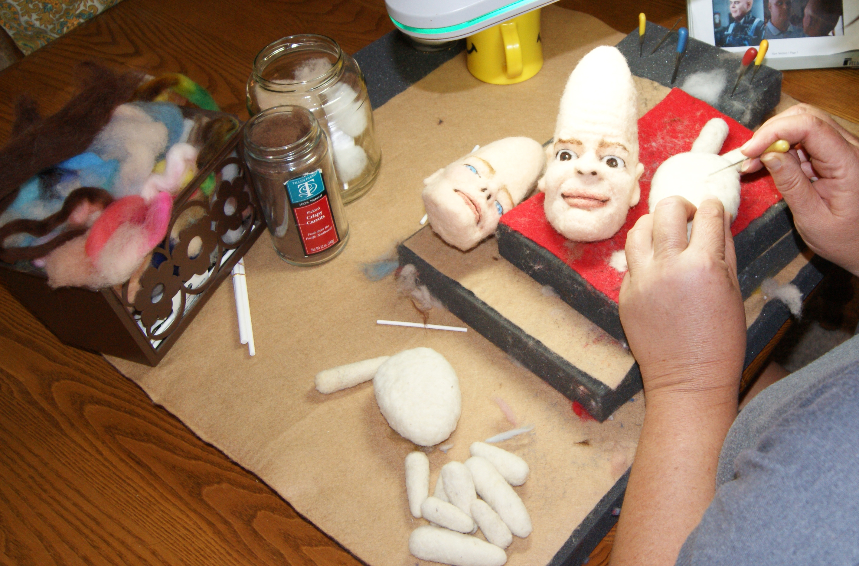 needle felting the coneheads custom caricature dolls