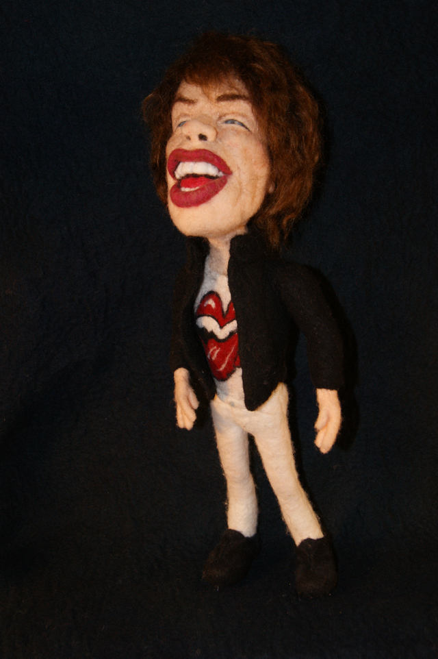 mick jagger figure wool art doll by Kay Petal - Felt Alive Wool Sculptures