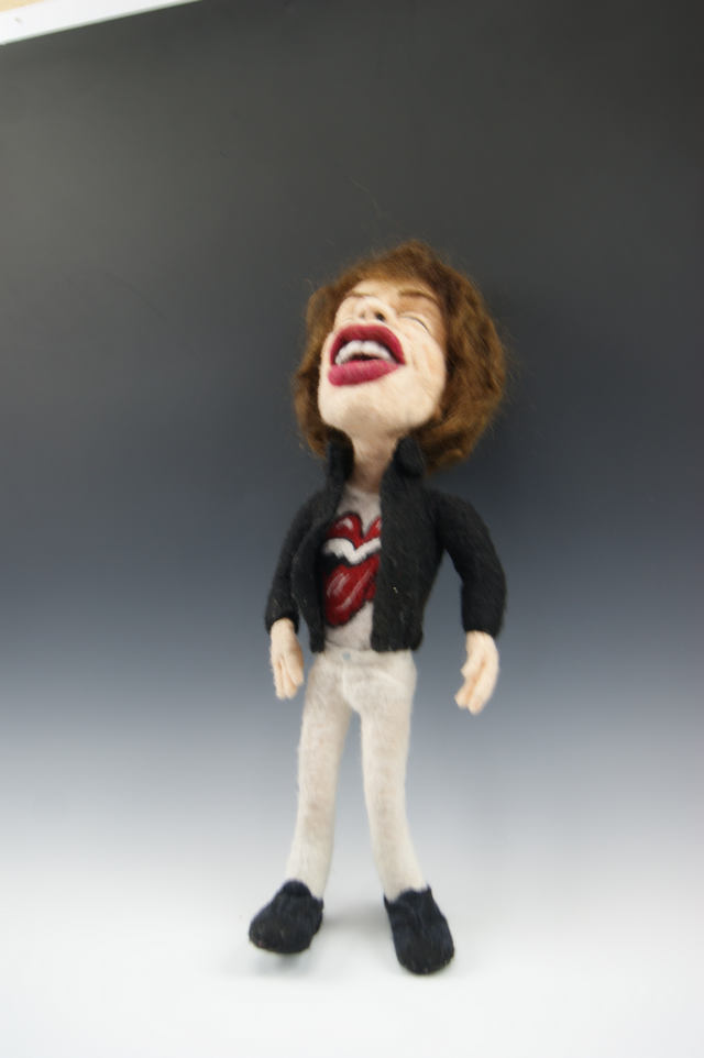mick jagger figure wool art doll by Kay Petal - Felt Alive Wool Sculptures