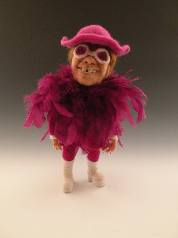 Needle felted Elton John stands for his portrait