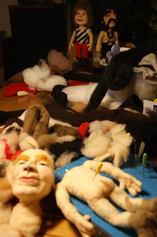 This is spinal tap needle felted dolls in progress on my felting pad!