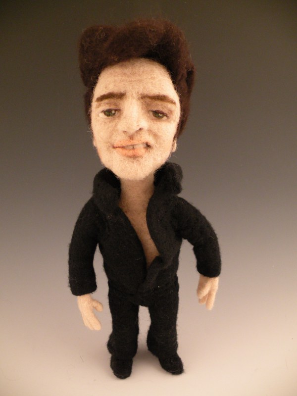 li'l Elvis needle felted doll poses for his portrait