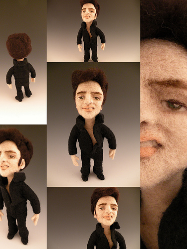 Elvis Presley needle felted wool doll by needle felt artist Kay Petal