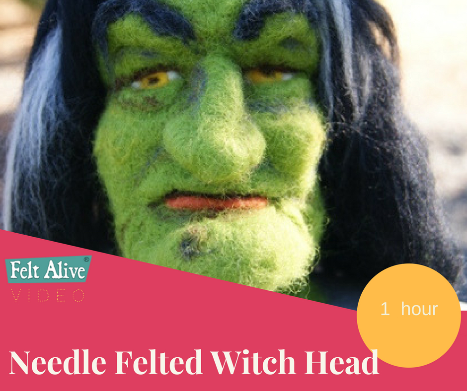 Witch Head is an advance needle felting lesson for needle felted faces with tons of character.  1 hour beginner - advanced.